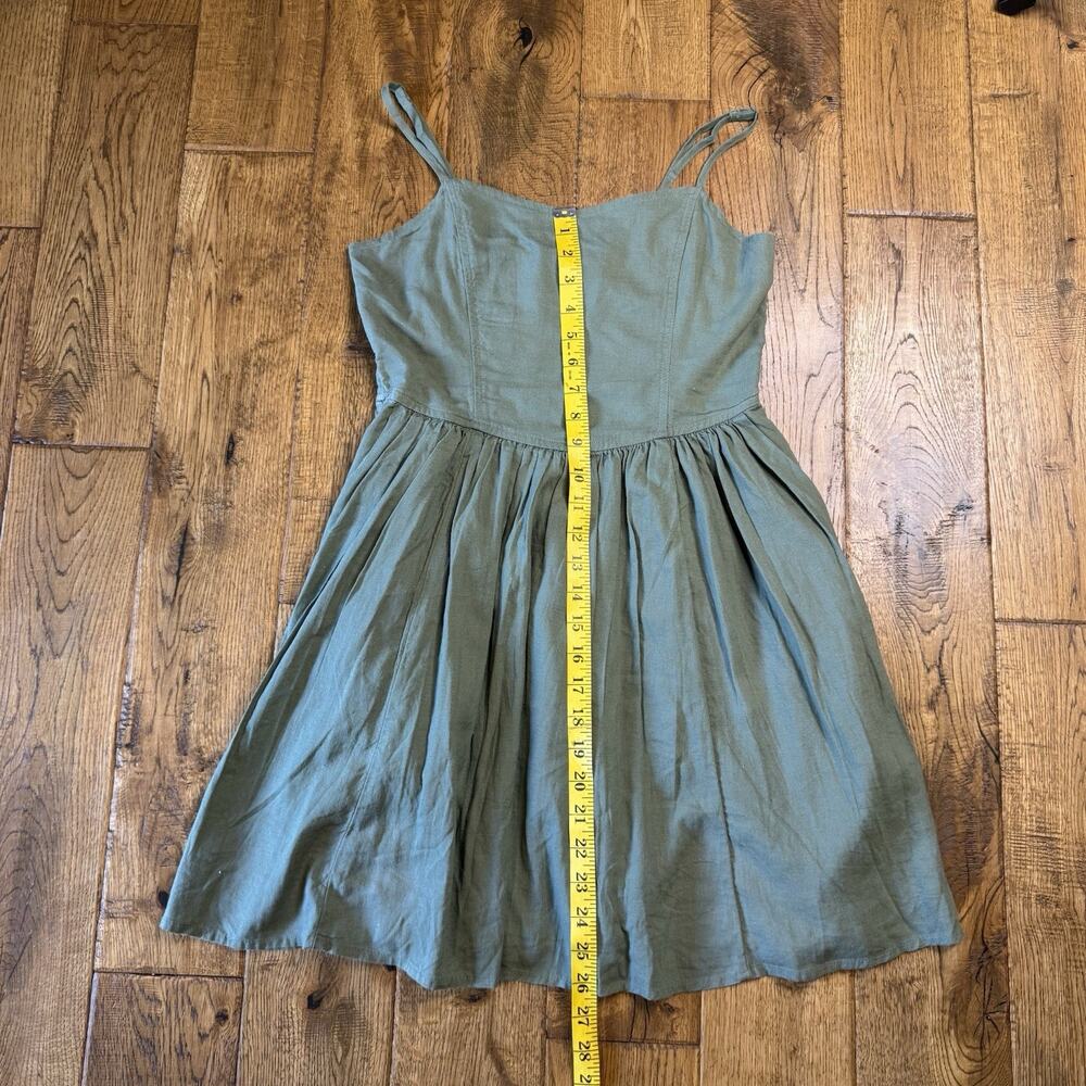AERIE Linen Blend Mini Dress Women's Size S Olive Green Pockets Beach Boho NWT - Picture 4 of 6